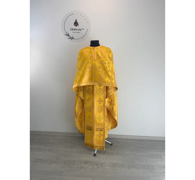 Yellow liturgical vestment - Priest vestmenton brocade - Church garment - Phelon
