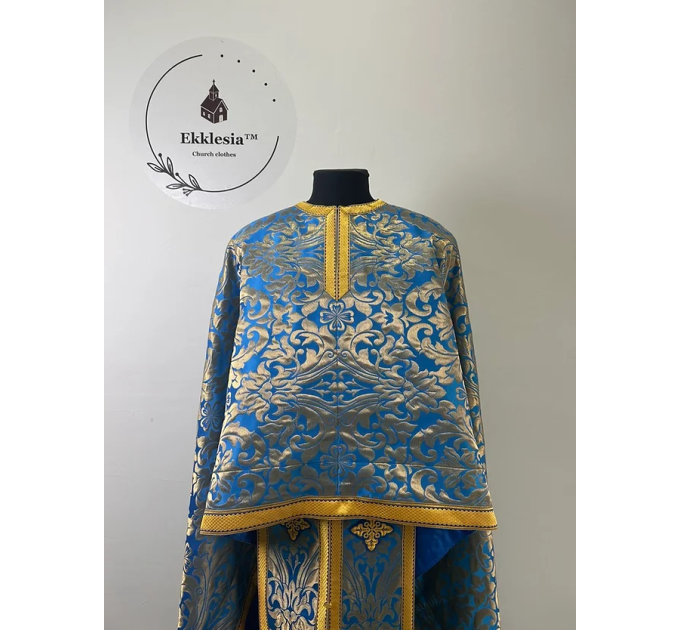 Blue priest's vestment in metallic brocade - Orthodox liturgical vestment set