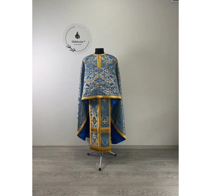 Blue priest's vestment in metallic brocade - Orthodox liturgical vestment set