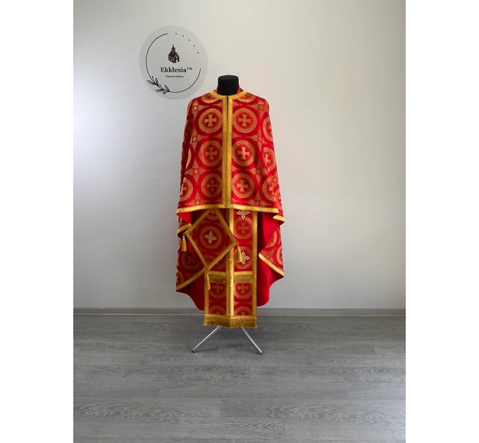 Priest vestment in red church brocade - Liturgical clothes for priest- Phelon
