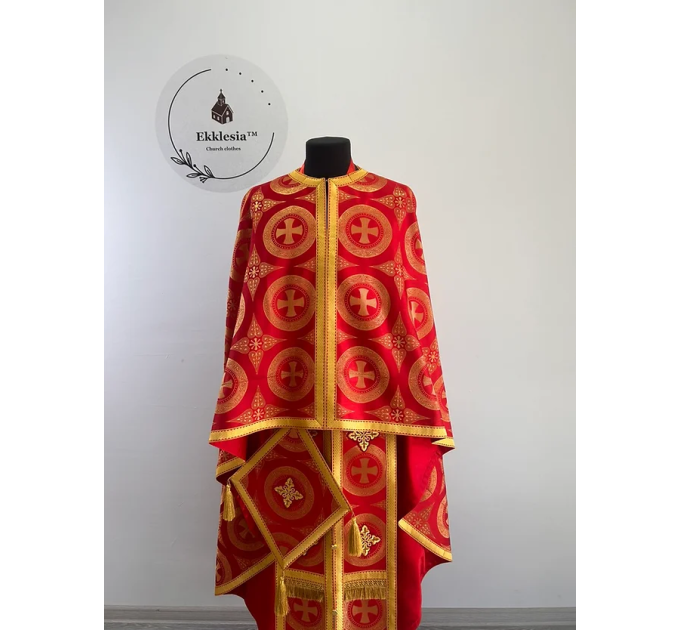 Priest vestment in red church brocade - Liturgical clothes for priest- Phelon
