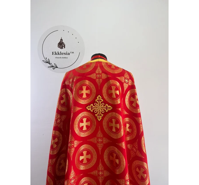 Priest vestment in red church brocade - Liturgical clothes for priest- Phelon
