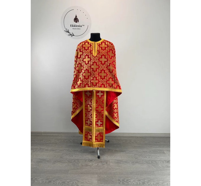 Orthodox vestment in red brocade - Liturgical church clothes for priest - Phelon