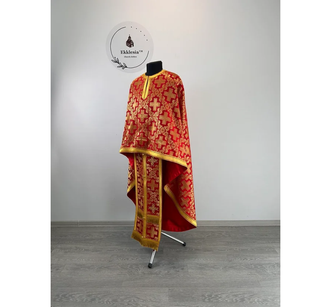 Orthodox vestment in red brocade - Liturgical church clothes for priest - Phelon