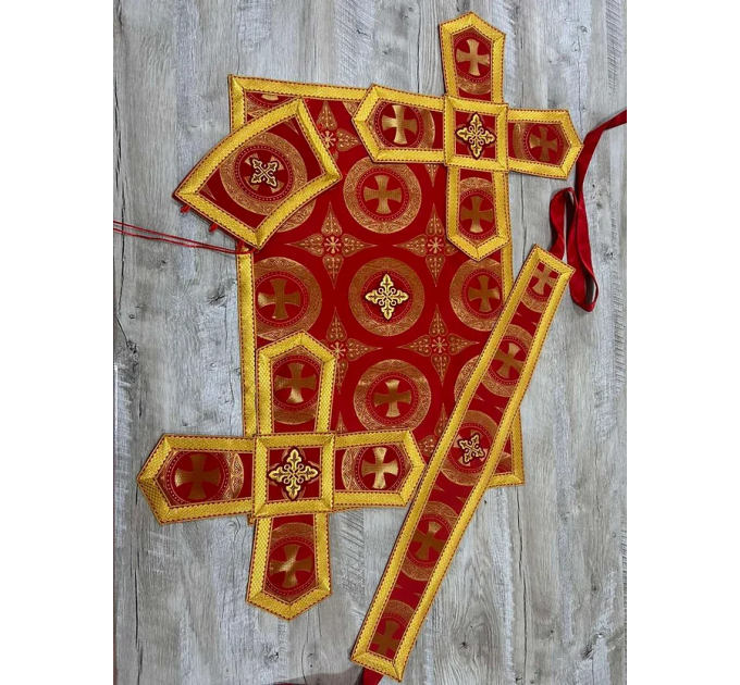 Priest vestment in red church brocade - Liturgical clothes for priest- Phelon