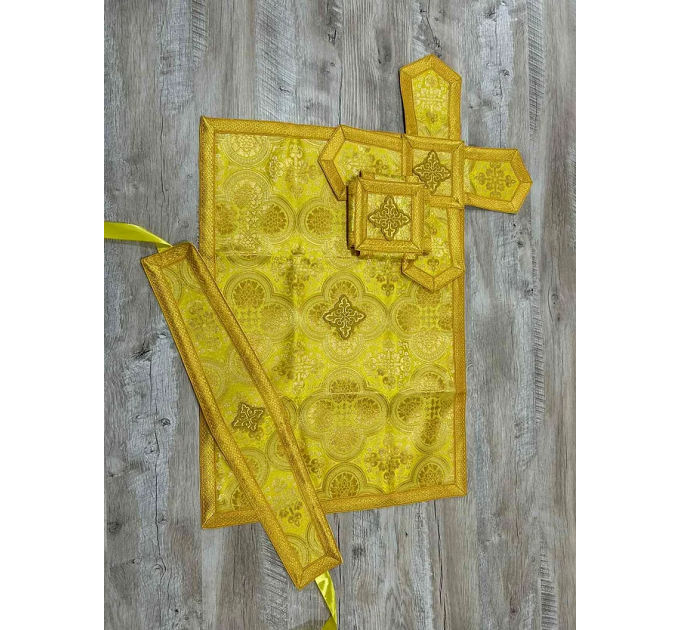 Yellow Greek-style liturgical vestment made of brocade - Priest vestments