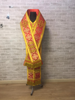 Bishop's Communion set in metallic brocade - Bishop Stole and cuffs in brocade - Bishop set - Small omophorion - Epitrakhilion and cuffs