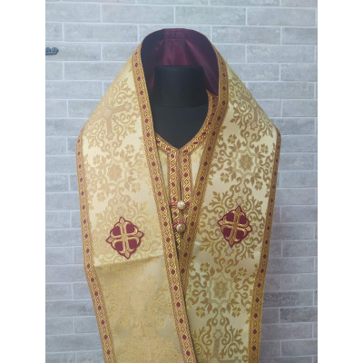 Bishop's Communion set in nonmetallic brocade - Bishop Stole and cuffs in brocade - Bishop set - Small omophorion - Epitrakhilion and cuffs