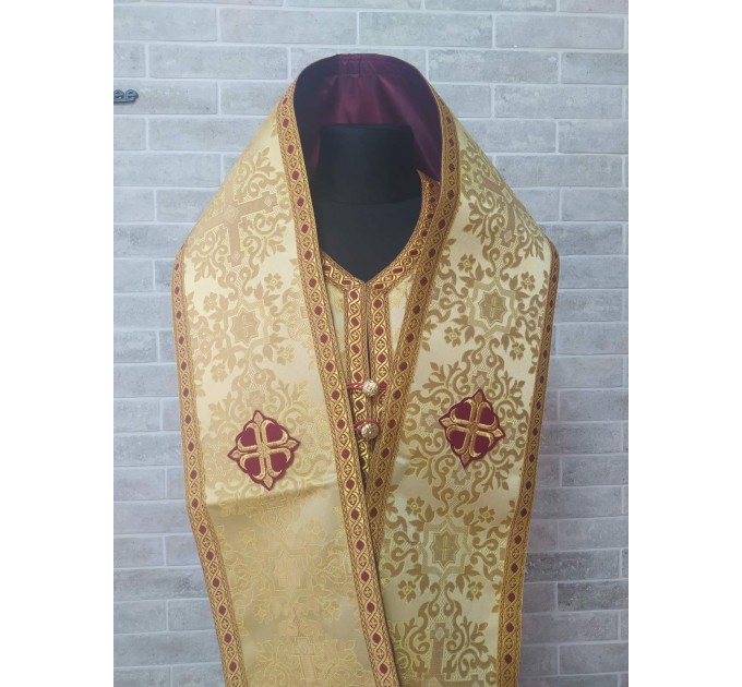 Bishop's Communion set in nonmetallic brocade - Bishop Stole and cuffs in brocade - Bishop set - Small omophorion - Epitrakhilion and cuffs