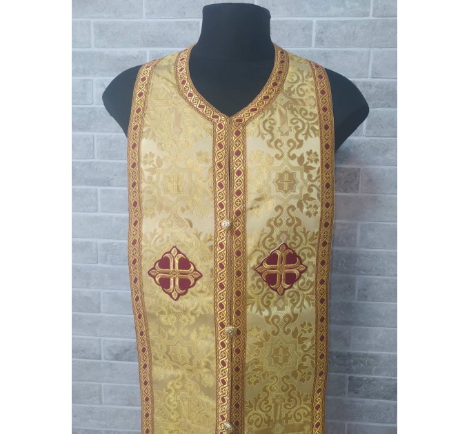 Bishop's Communion set in nonmetallic brocade - Bishop Stole and cuffs in brocade - Bishop set - Small omophorion - Epitrakhilion and cuffs