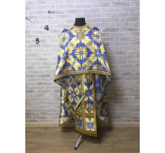 Blue Greek style vestments set in metallic brocade - Orthodox vestments - Priest