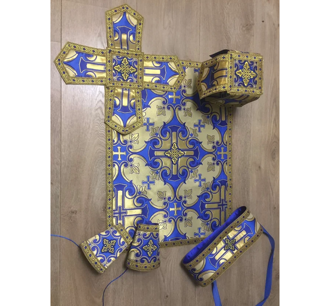 Blue Greek style vestments set in metallic brocade - Orthodox vestments - Priest