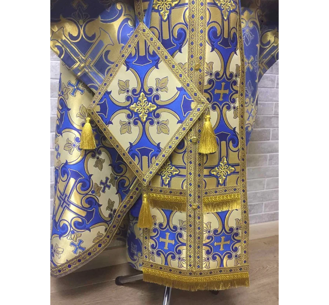 Blue Greek style vestments set in metallic brocade - Orthodox vestments - Priest