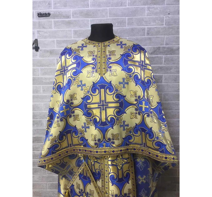 Blue Greek style vestments set in metallic brocade - Orthodox vestments - Priest