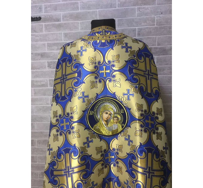 Blue Greek style vestments set in metallic brocade - Orthodox vestments - Priest