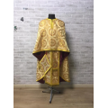 Gold vestment set in Greek brocade with icon - Orthodox priest liturgical cloth