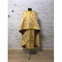 Gold vestment set in Greek brocade with icon - Orthodox priest liturgical cloth