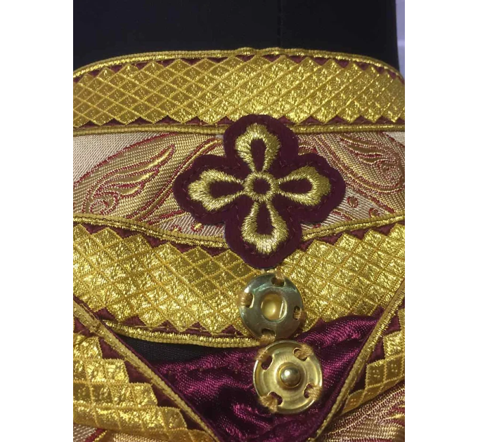 Gold vestment set in Greek brocade with icon - Orthodox priest liturgical cloth