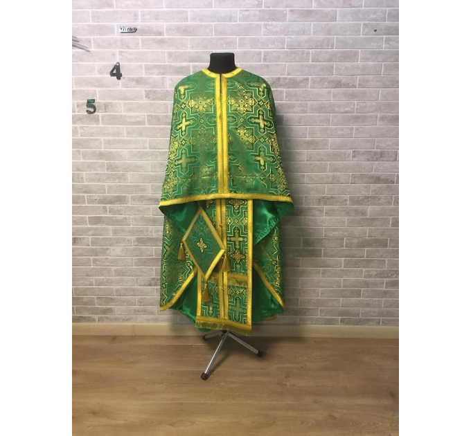 Green priest vestment in brocade - Greek-style vestment - Orthodox vestment set