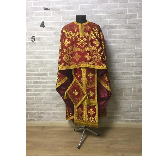 Red brocade priest vestment set - Greek-style vestment - Orthodox vestment