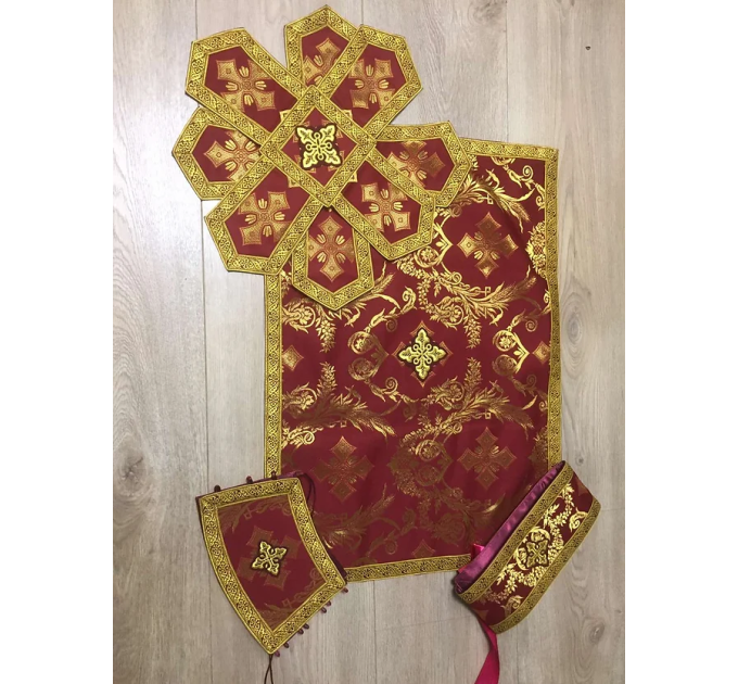 Red brocade priest vestment set - Greek-style vestment - Orthodox vestment