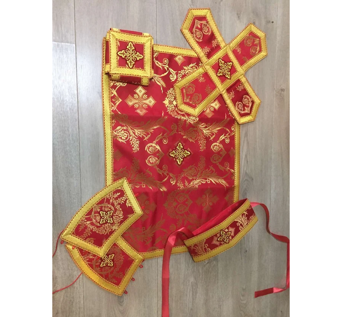Red brocade priest vestment set - Greek-style vestment - Orthodox vestment