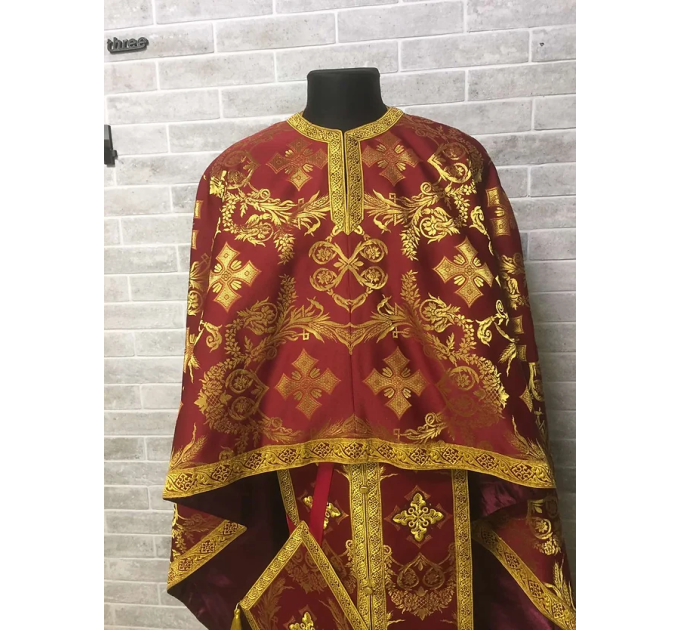 Red brocade priest vestment set - Greek-style vestment - Orthodox vestment