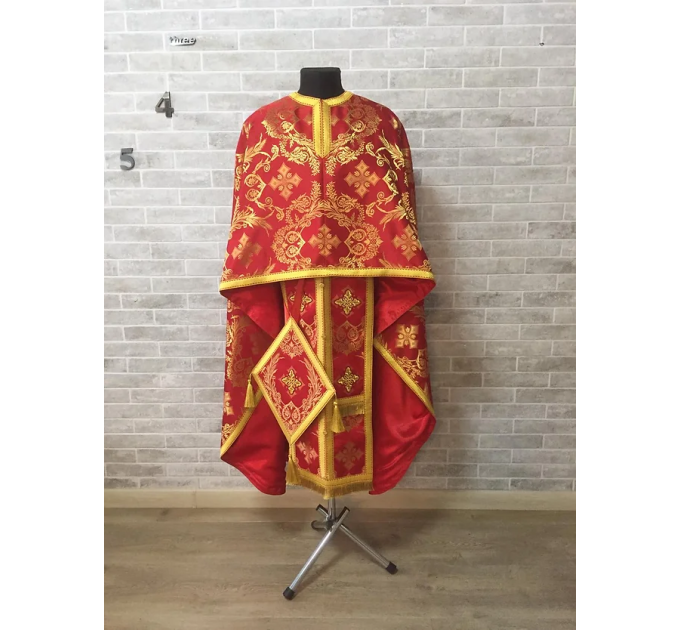 Red brocade priest vestment set - Greek-style vestment - Orthodox vestment