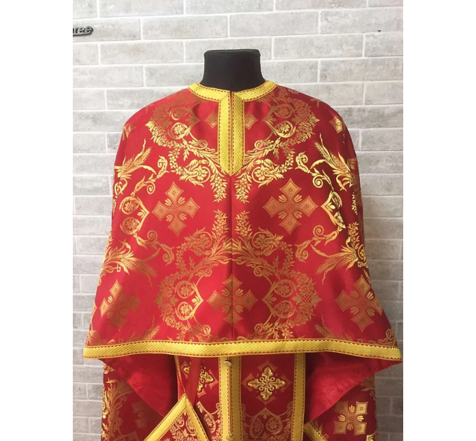 Red brocade priest vestment set - Greek-style vestment - Orthodox vestment