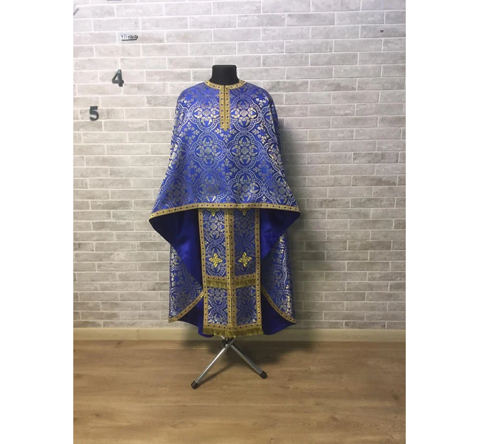 Blue Greek-style vestments set - Theotokos icon - Orthodox priest garment