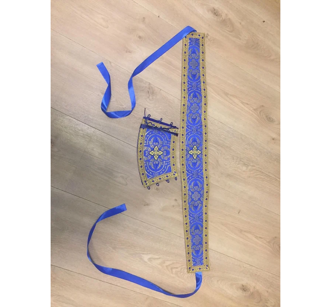 Blue Greek-style vestments set - Theotokos icon - Orthodox priest garment