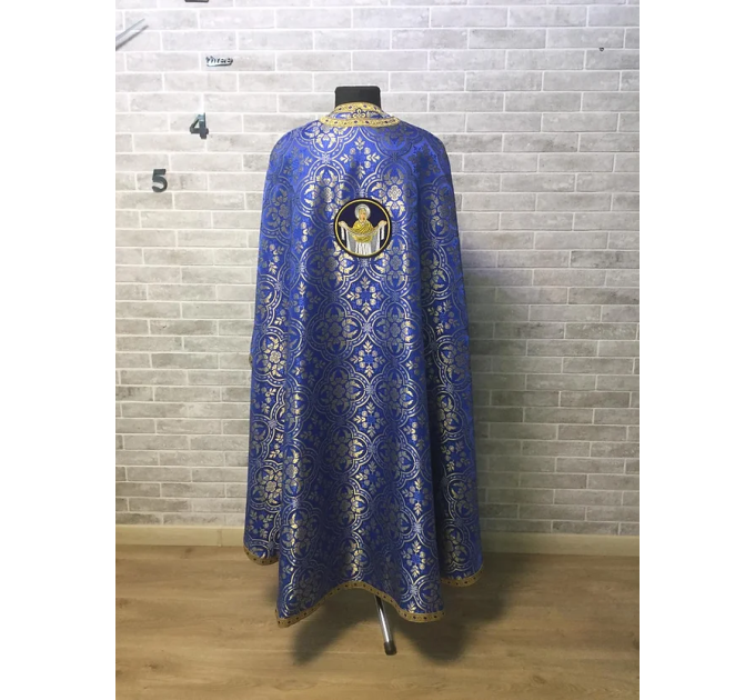 Blue Greek-style vestments set - Theotokos icon - Orthodox priest garment