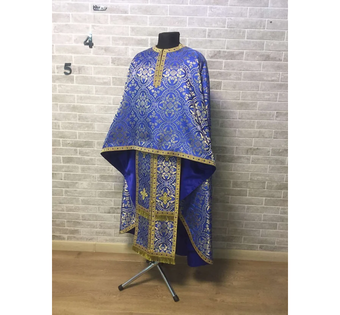Blue Greek-style vestments set - Theotokos icon - Orthodox priest garment