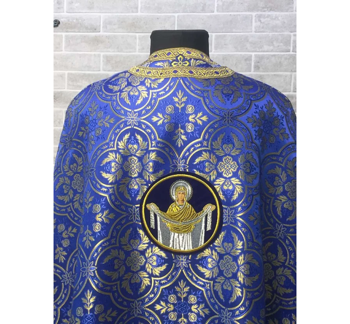 Blue Greek-style vestments set - Theotokos icon - Orthodox priest garment