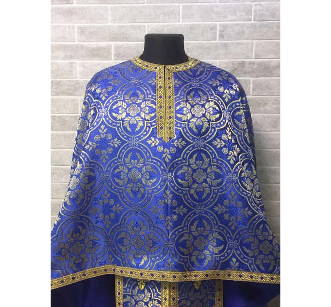 Blue Greek-style vestments set - Theotokos icon - Orthodox priest garment