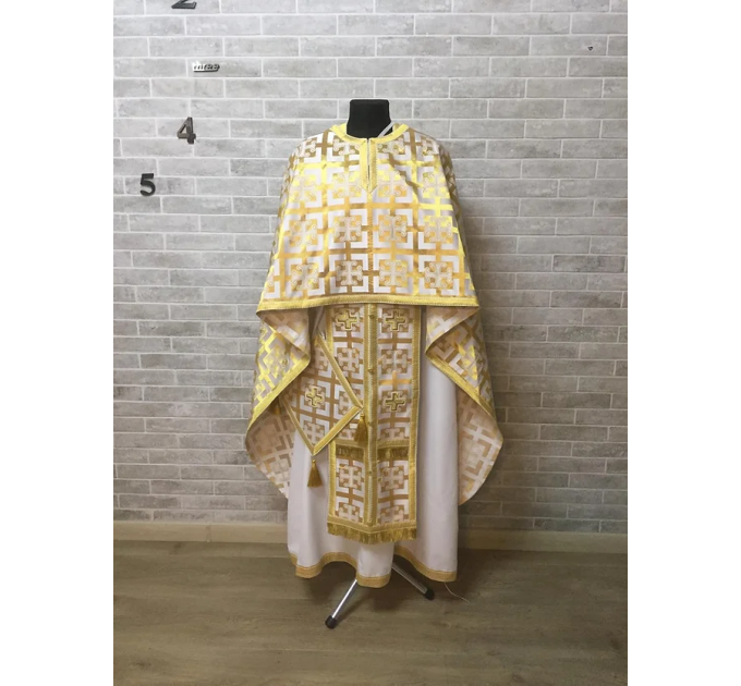 Greek vestment in white gold brocade - Liturgicalpriest clothes - Vestment set