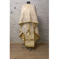 White-gold greek vestment - Priest liturgical vestment set - Phelon, stole, cuff