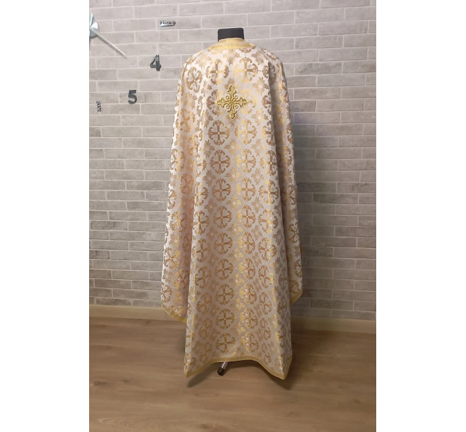 White-gold greek vestment - Priest liturgical vestment set - Phelon, stole, cuff