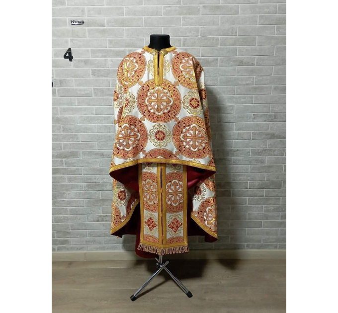 Greek vestment in white/red metallic brocade - Priest robe - Orthodox vestments