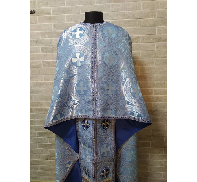 Light blue vestment with the icon - Greek vestment in brocade - Priest vestment