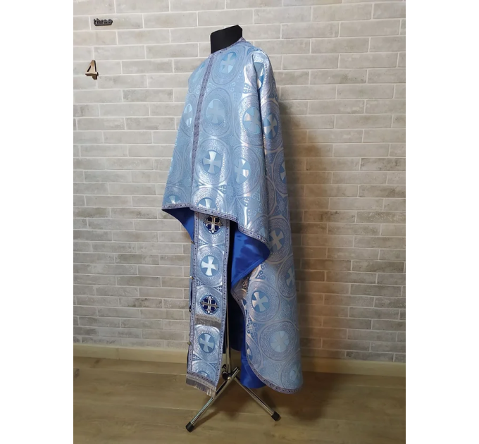 Light blue vestment with the icon - Greek vestment in brocade - Priest vestment