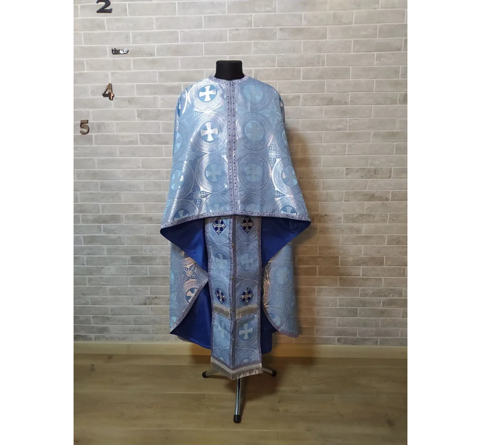 Light blue vestment with the icon - Greek vestment in brocade - Priest vestment