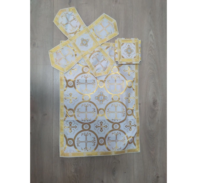 White Greek style vestments set in Nika brocade - Liturgical clothes for priest