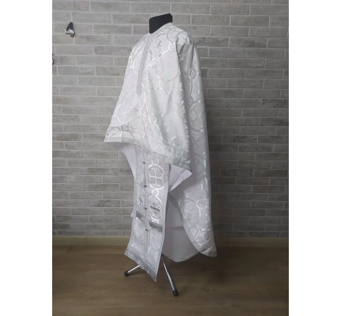 White Greek style vestments set in Nika brocade - Liturgical clothes for priest