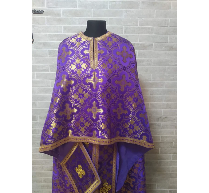 Violet Greek style vestment in Greek brocade - Priest vestment Liturgical cloth