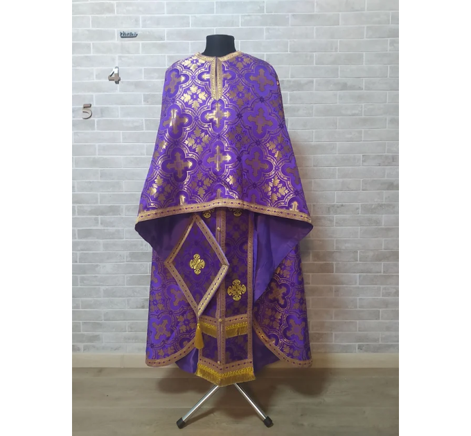 Violet Greek style vestment in Greek brocade - Priest vestment Liturgical cloth