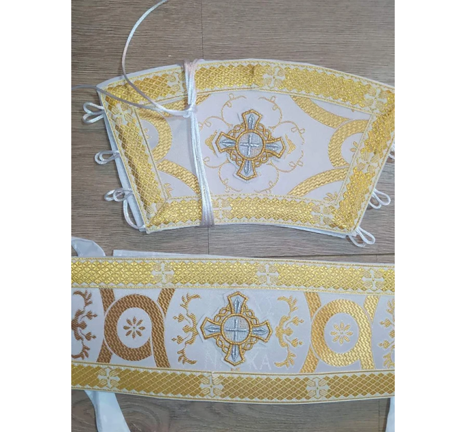 White Greek style vestments set in Nika brocade - Liturgical clothes for priest