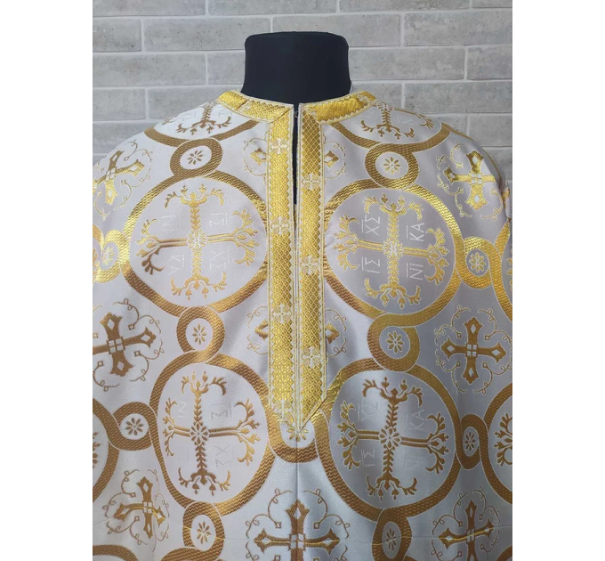 White Greek style vestments set in Nika brocade - Liturgical clothes for priest
