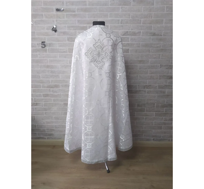 White Greek style vestments set in Nika brocade - Liturgical clothes for priest