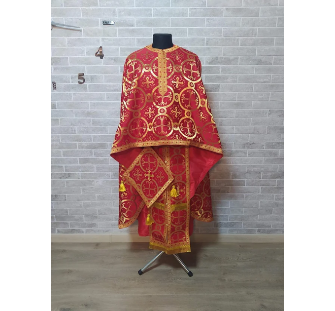 White Greek style vestments set in Nika brocade - Liturgical clothes for priest